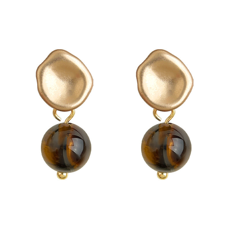 C관 - 925 은침 레트로 비정형 골드 천연석 호안석 귀걸이 [6994] 25.10-5