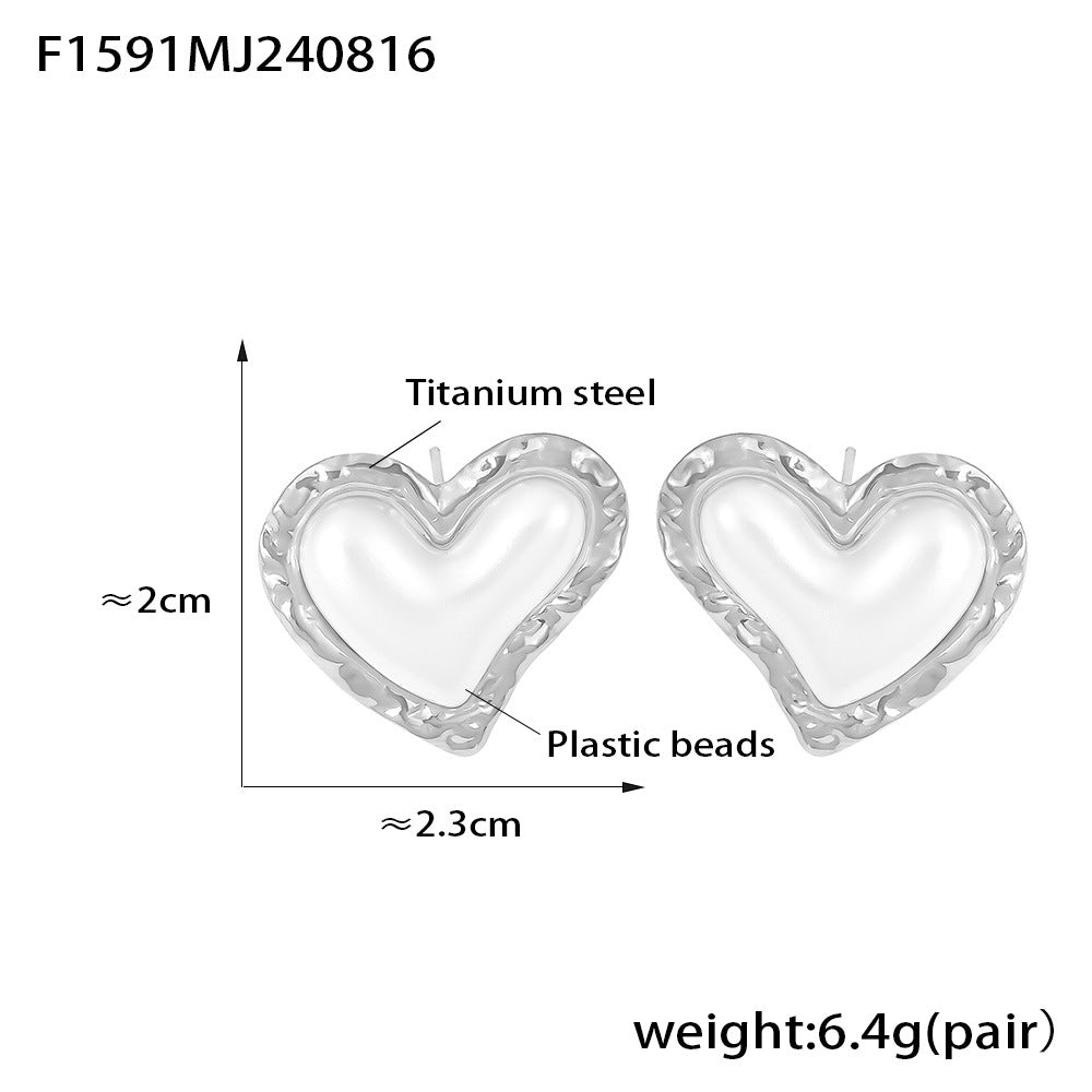 D관 - 프렌치 캐주얼 럭셔리 하트 펄 트렌디 인기 티타늄 스틸 18K 도금 귀걸이 [F1591] 24.08-4