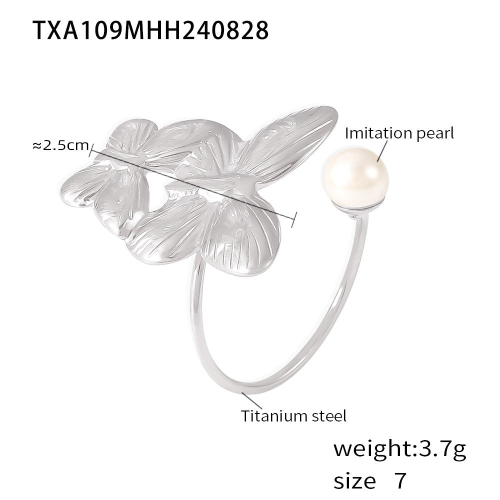 D관 - 캐주얼 럭셔리 감성 트렌디 진주 플라워 티타늄 스틸 18K 변색 방지 반지 [F111-A110] 24.09-1