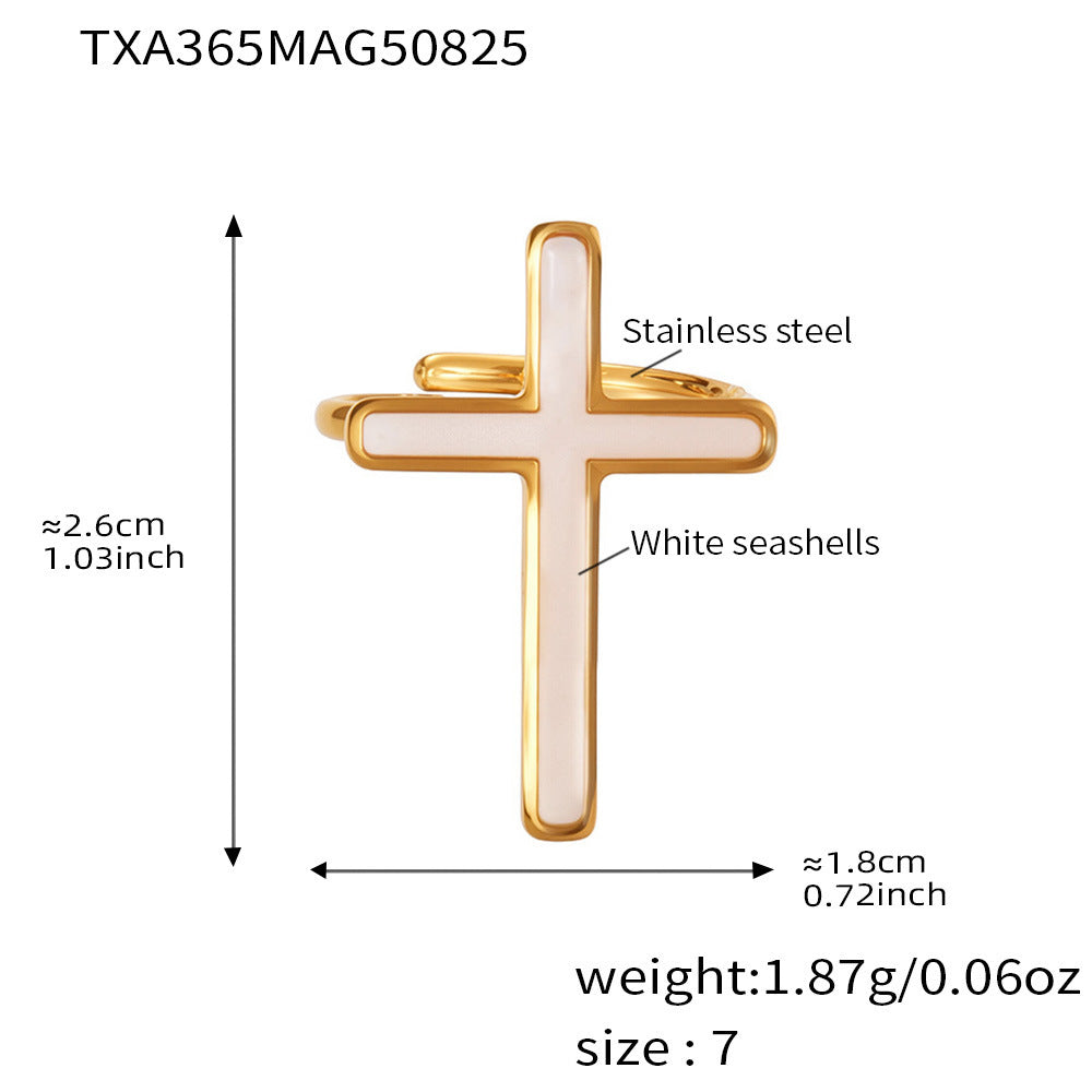 D관 - 스테인리스 스틸 18K 도금 자개 십자가 펜던트 반지 귀걸이 [TXA365-TXF365-D369] 25.08-5