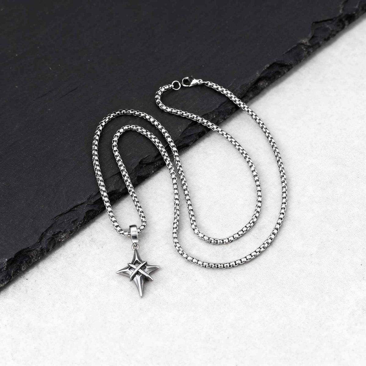 G관 - 스테인리스 스틸 블랙 큐빅 별 모양 펜던트 목걸이 [PN-2316] 25.12-3