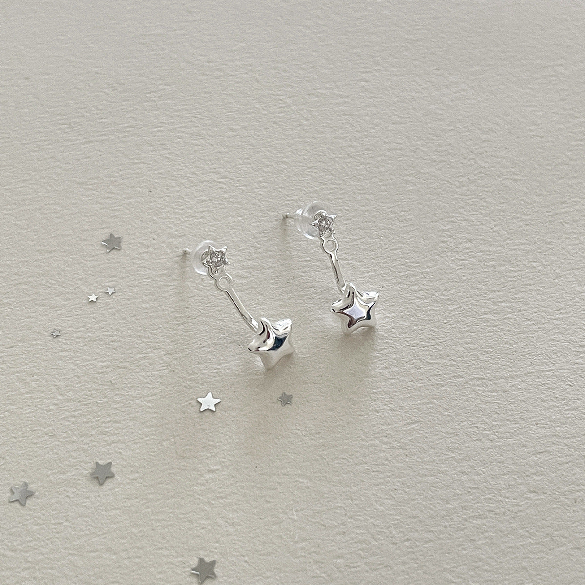 A관 - 925 은침 큐빅 별 디자인 후크형 귀걸이 [EH-4172] 25.10-4