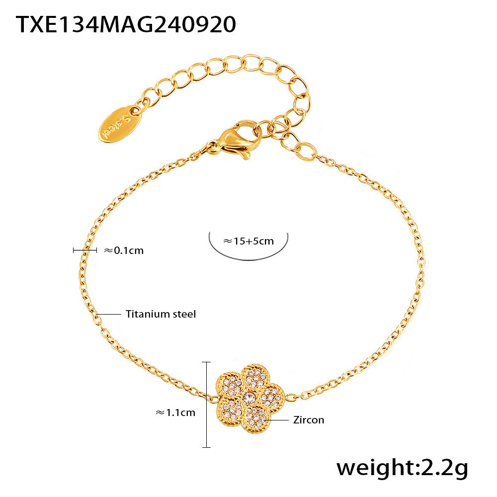 D관 - 플라워 큐빅 티타늄 스틸 PVD 도금 팔찌 이중 목걸이 [TXP134-TXE134-P1694] 24.09-4
