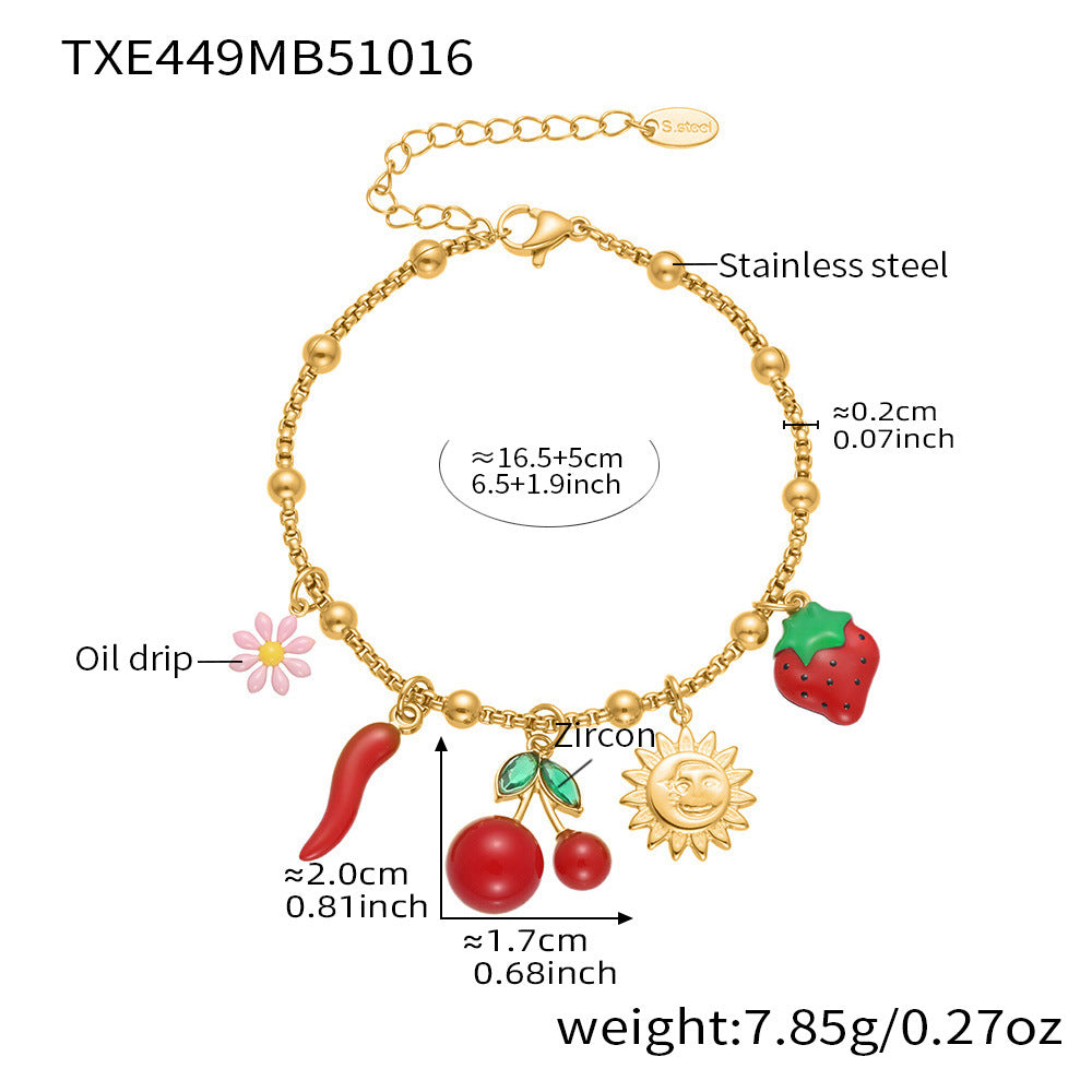 D관 - 18K 도금 스테인리스 스틸 체리 플라워 펜던트 목걸이 팔찌 [TXP449] 25.10-4