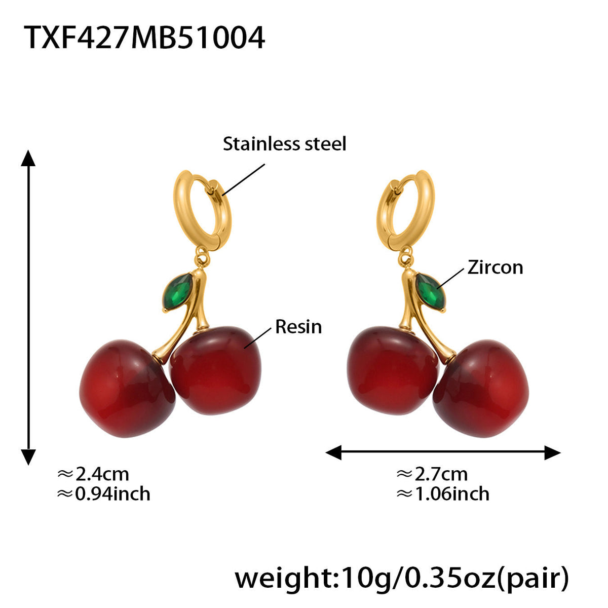 D관 - 스테인리스 스틸 레진 체리 펜던트 목걸이 귀걸이 [TXF427] 25.10-2