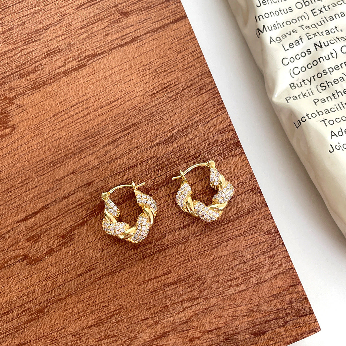 A관 - 925 은침 큐빅 크루아상 모양 후프 귀걸이 [EH-4116] 25.10-5