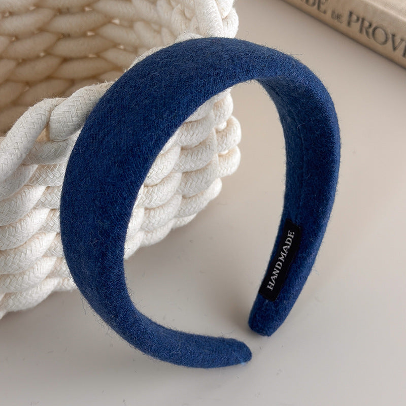 E관 - 컬러 울 패브릭 쿠션 와이드 머리띠 [27562] 25.10-3