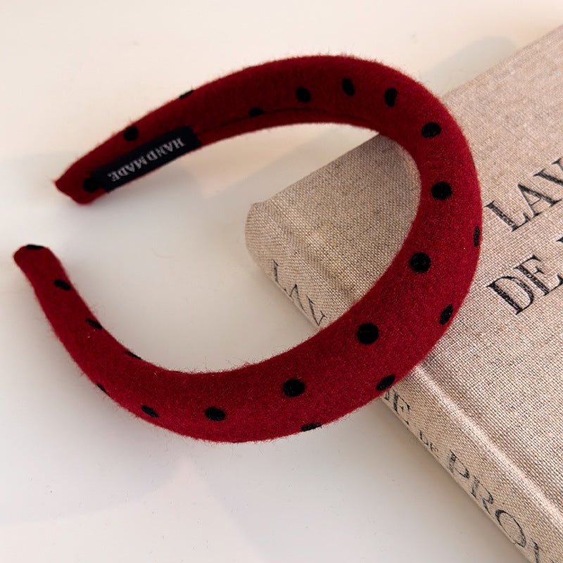 E관 - 레드 도트 패브릭 곱창 헤어밴드 머리띠 [27755] 25.12-1
