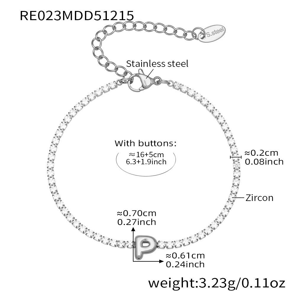D관 - 스테인리스 스틸 18K 도금 알파벳 큐빅 팔찌 [RE023] 25.12-3