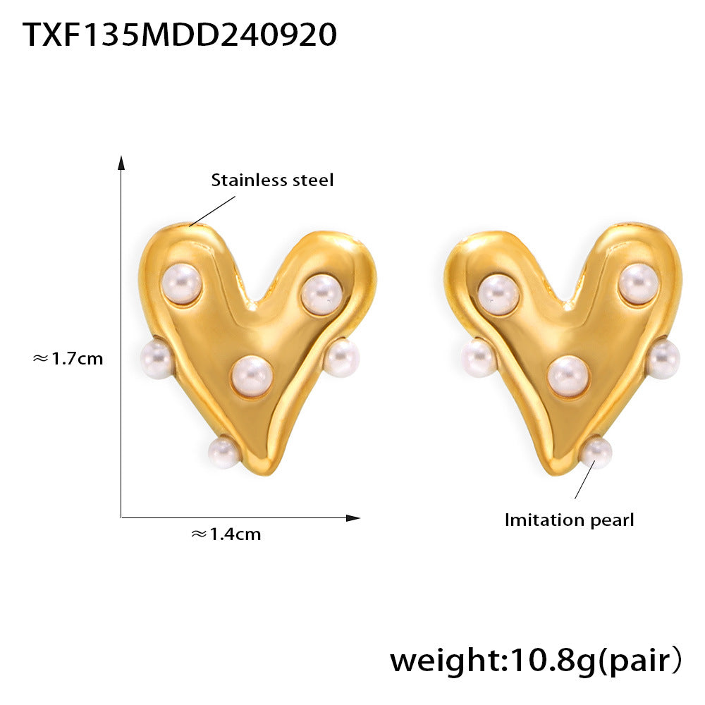 D관 - 하트 모양 모조 진주 스테인리스 스틸 PVD 도금 주얼리 목걸이 팔찌 반지 [TXP135-TXE135-TXF135-TXA135] 24.09-4