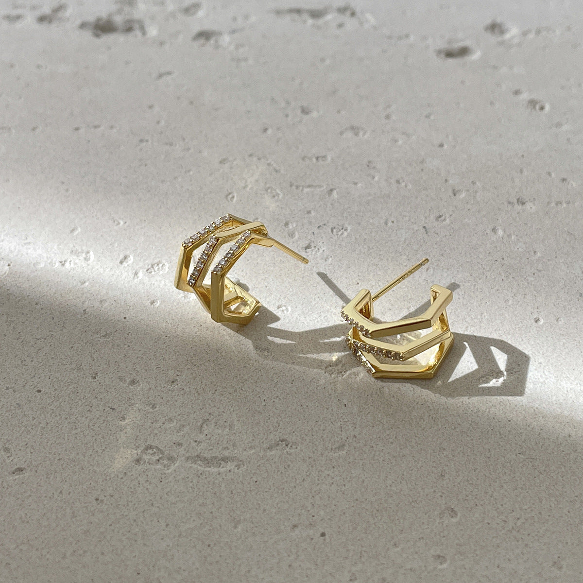 A관 - 멀티 레이어 큐빅 925 은침 스터드 이어커프 귀걸이 [EH-4292] 25.12-3