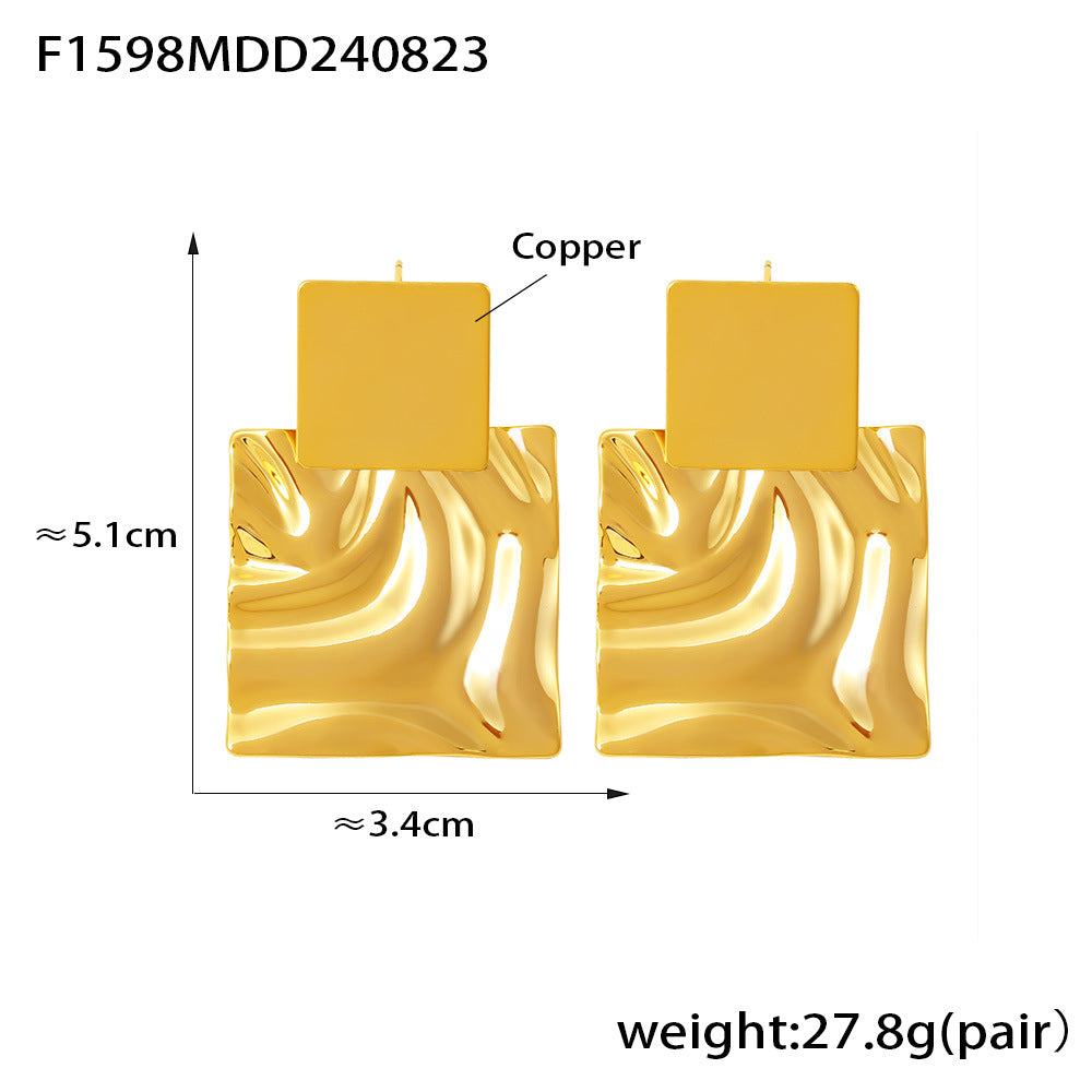 D관 - 기하학적 주름 광택 신주 소재 18K 도금 귀걸이 [F1598-1599-1600-1601] 24.08-5