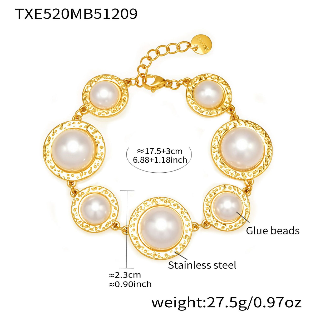 D관 - 스테인리스 스틸 18K 도금 자개 진주 라운드 레진 팔찌 반지 [TXA520-TXE520] 25.12-3