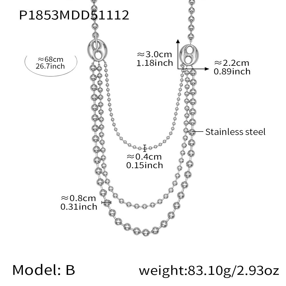 D관 - 투톤 하트 라운드 비즈 체인 레이어드 스테인리스 목걸이 [P1853] 25.11-3
