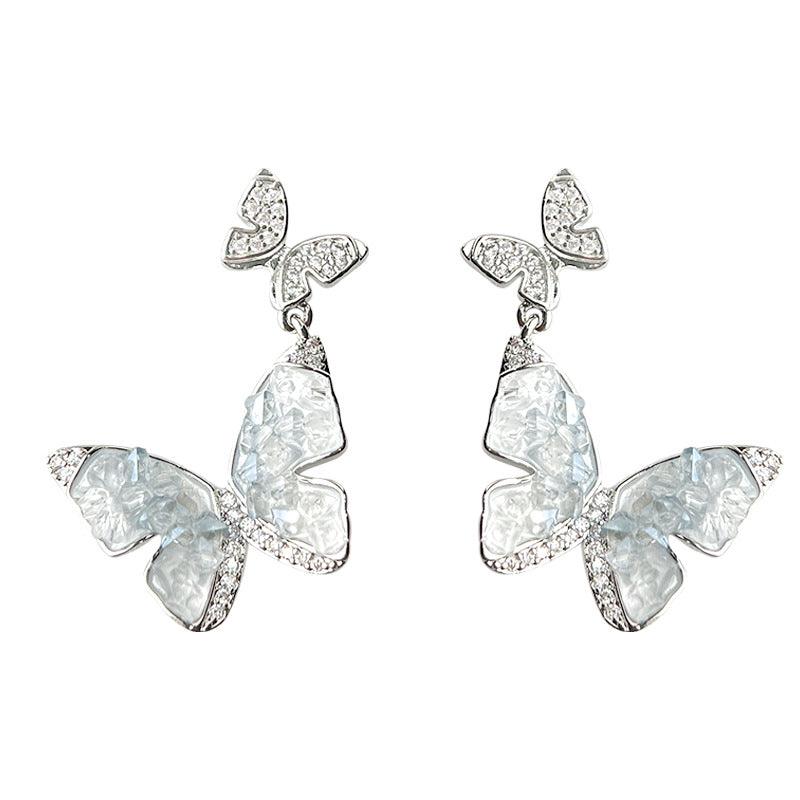 C관 - 그라데이션 블루 나비 큐빅 글래스 925 은침 귀걸이 [5832] 25.04-2