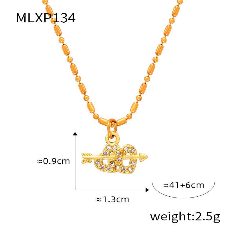 D관 - 트렌디 모던 유니크 티타늄 스틸 18K 도금 기하학적 큐빅 세팅 멀티 목걸이 [P134] 24.03-4