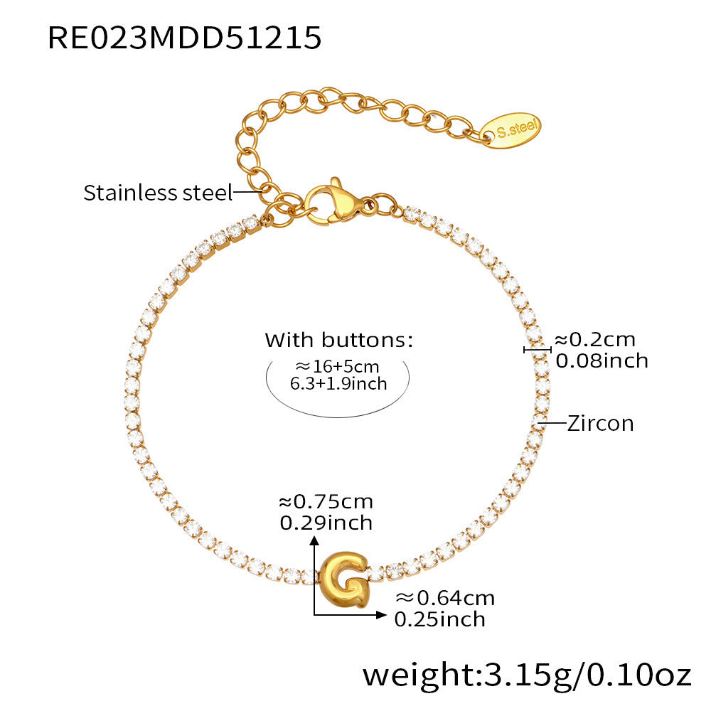 D관 - 스테인리스 스틸 18K 도금 알파벳 큐빅 팔찌 [RE023] 25.12-3