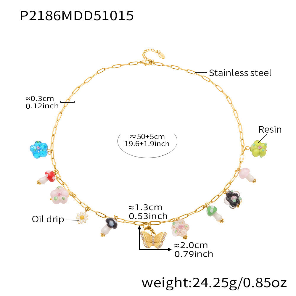 D관 - 스테인리스 스틸 나비 큐빅 레진 에나멜 펜던트 목걸이 [P2183] 25.10-4