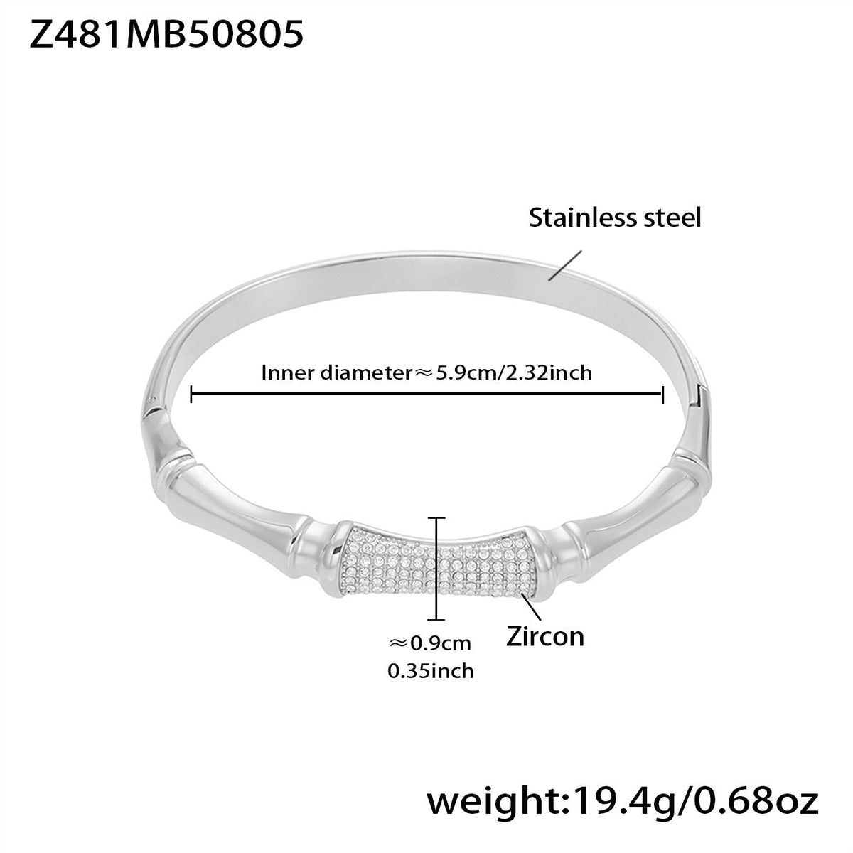 D관 - 스테인리스 스틸 대나무 마디 디자인 풀큐빅 버클 팔찌 [Z480] 25.08-3