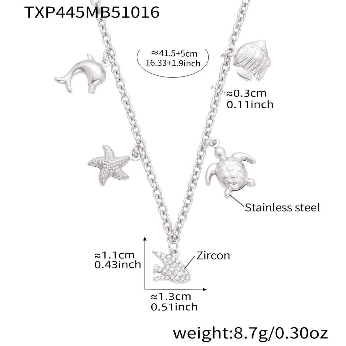 D관 - 18K 도금 스테인리스 스틸 해양생물 큐빅 펜던트 목걸이 팔찌 [TXP445] 25.10-4