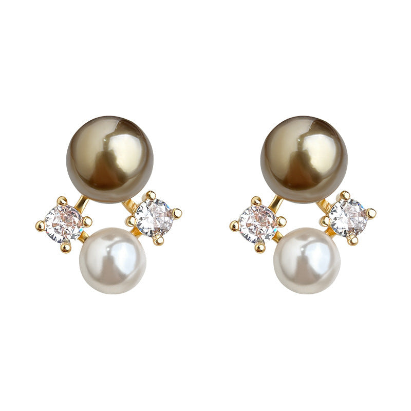 C관 - 925 은침 브라운 컬러 진주 큐빅 귀걸이 [6925] 25.10-3