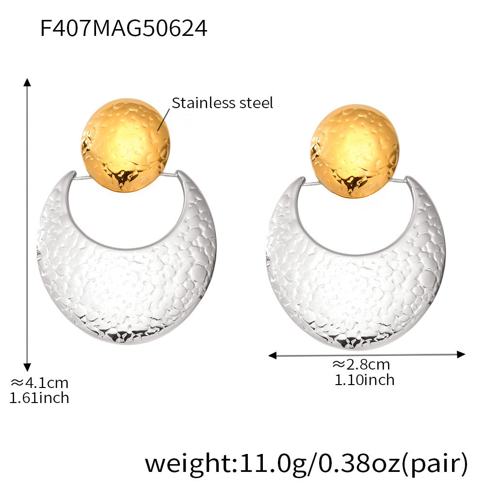 D관 - 스테인리스 스틸 투톤 달 모양 펀칭 패턴 귀걸이 [F407] 25.12-1