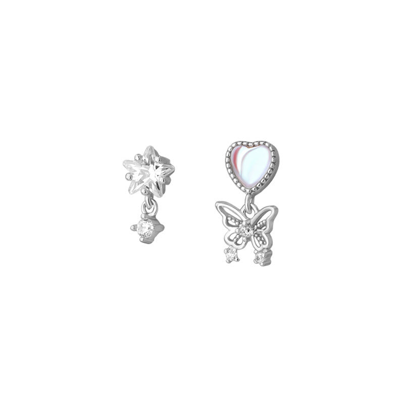 B관 - 925 실버 하트 별 나비 비대칭 귀걸이 [YC5980E_1] 25.11-1