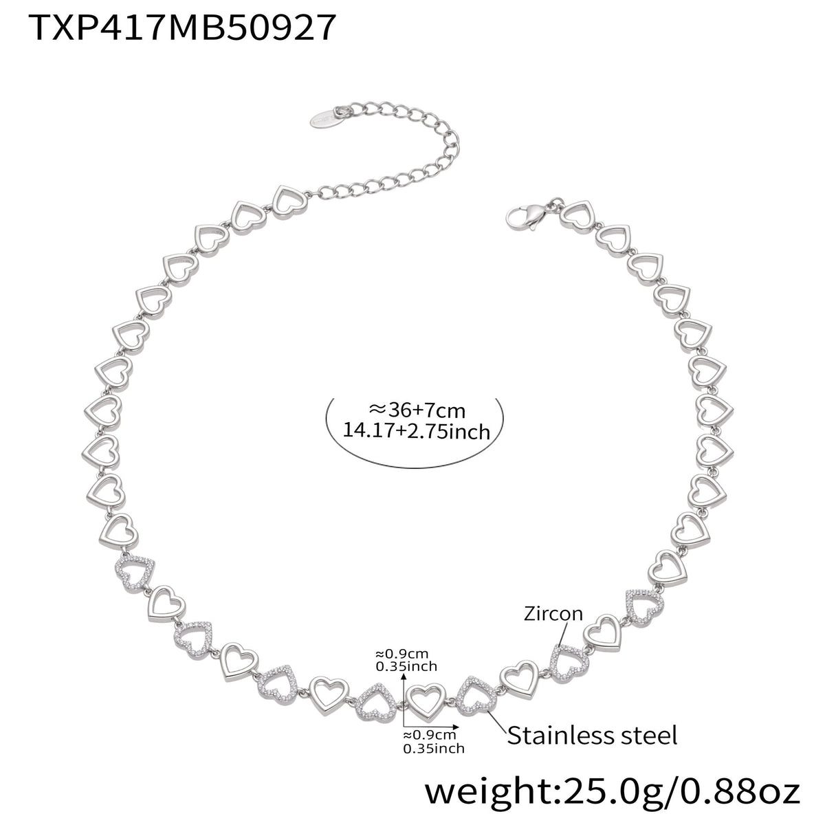 D관 - 18K 골드 도금 스테인리스 스틸 하트 큐빅 핸드메이드 체인 목걸이 팔찌 [TXP417] 25.10-1