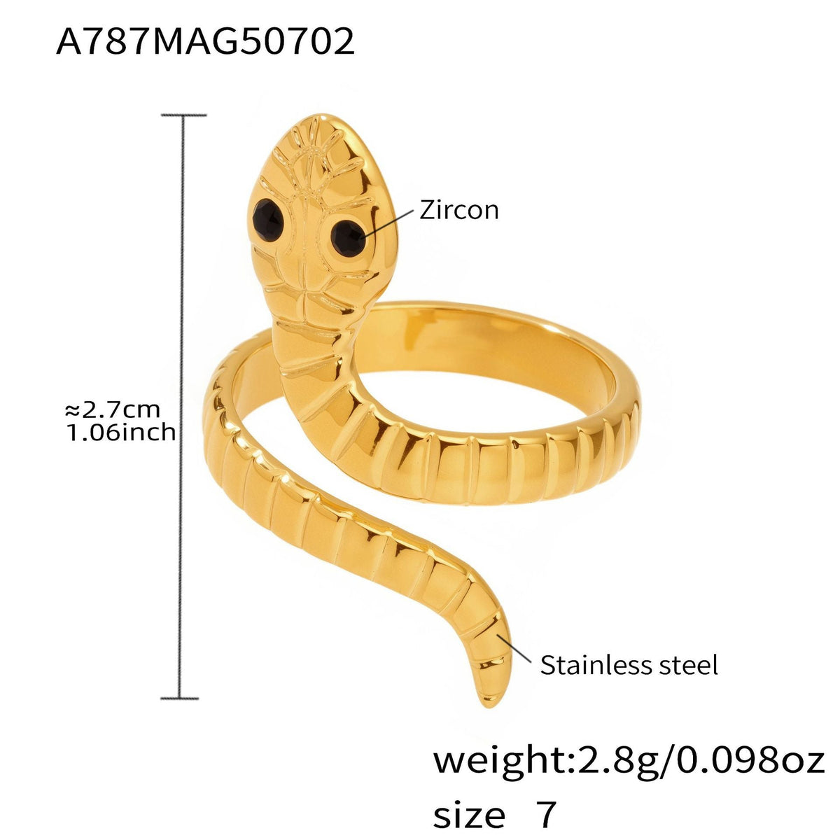 D관 - 스테인리스 스틸 스네이크 디자인 오픈형 반지 [A786-A787] 25.07-2