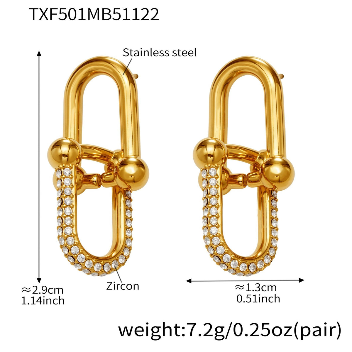 D관 - 스테인리스 스틸 말발굽 모양 큐빅 펜던트 18K 도금 귀걸이 반지 팔찌 목걸이 [TXP501] 25.11-4