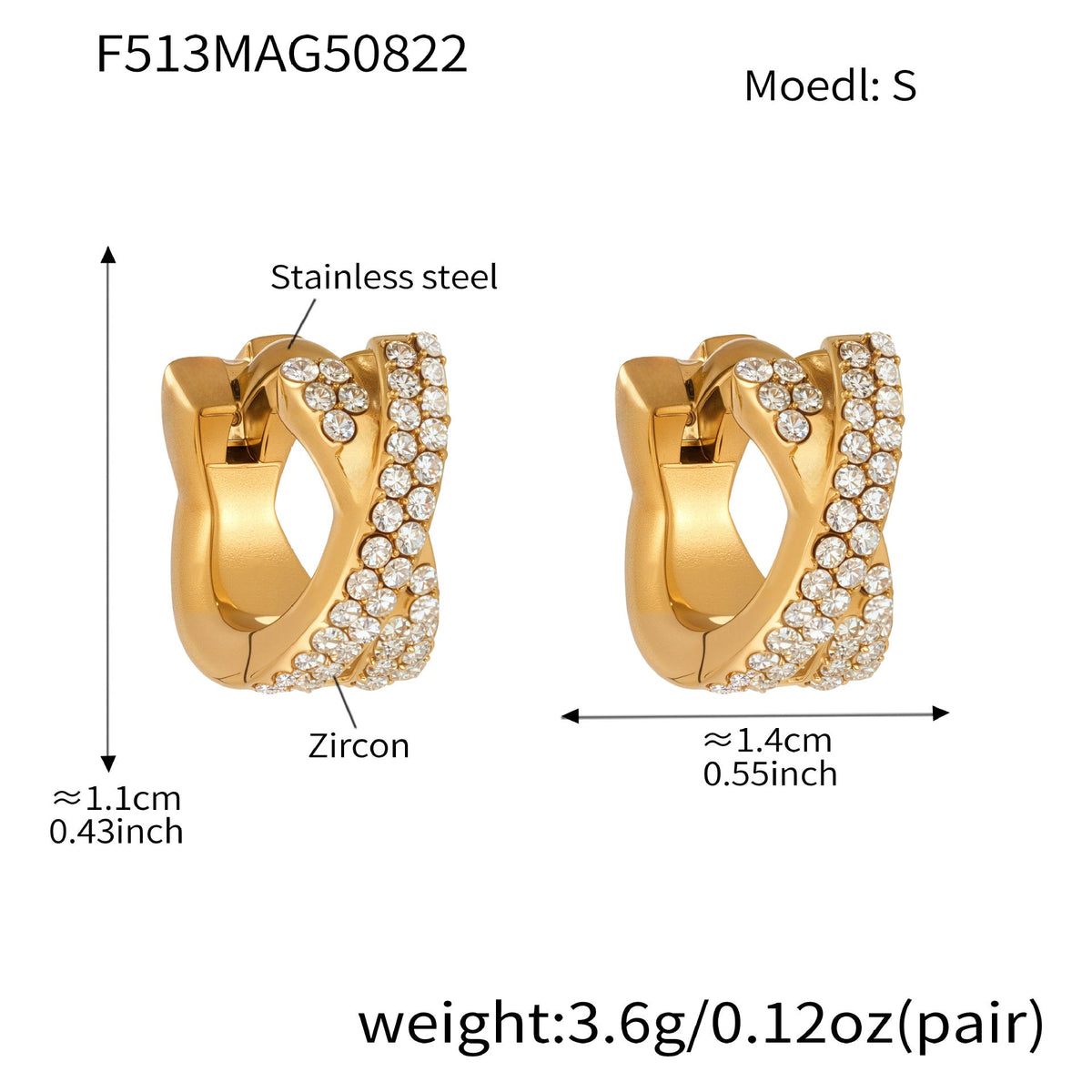 D관 - 스테인리스 스틸 18K 도금 큐빅 귀걸이 [F512-F513] 25.08-5