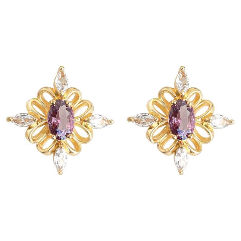 C관 - 퍼플 큐빅 문양 925 은침 귀걸이 [7106] 25.11-4