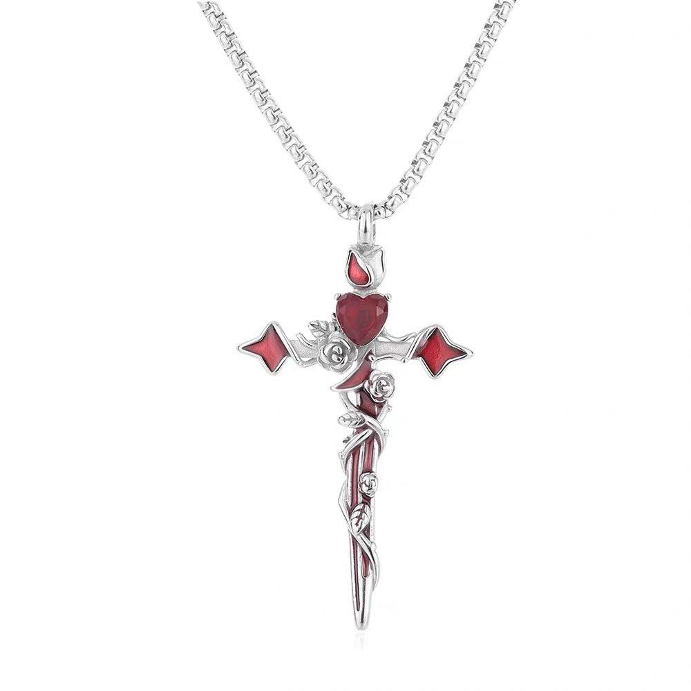 G관 - 큐빅 가시장미 십자가 하트 플라워 목걸이 [X1188] 25.10-1