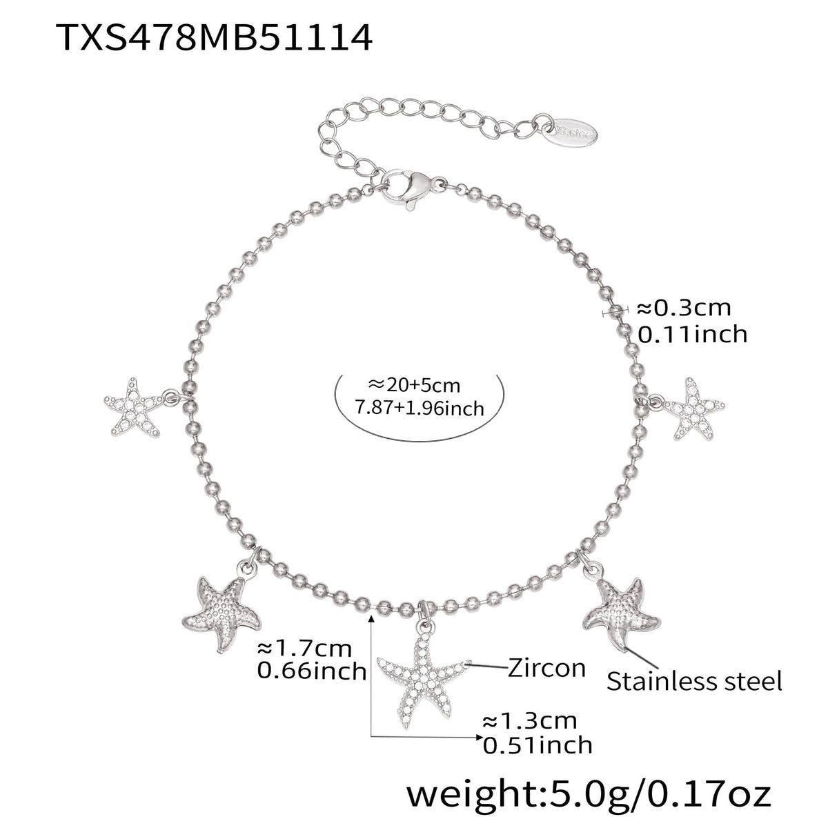 D관 - 스테인리스 스틸 불가사리 큐빅 펜던트 귀걸이 목걸이 팔찌 발찌 [TXP478] 25.11-4