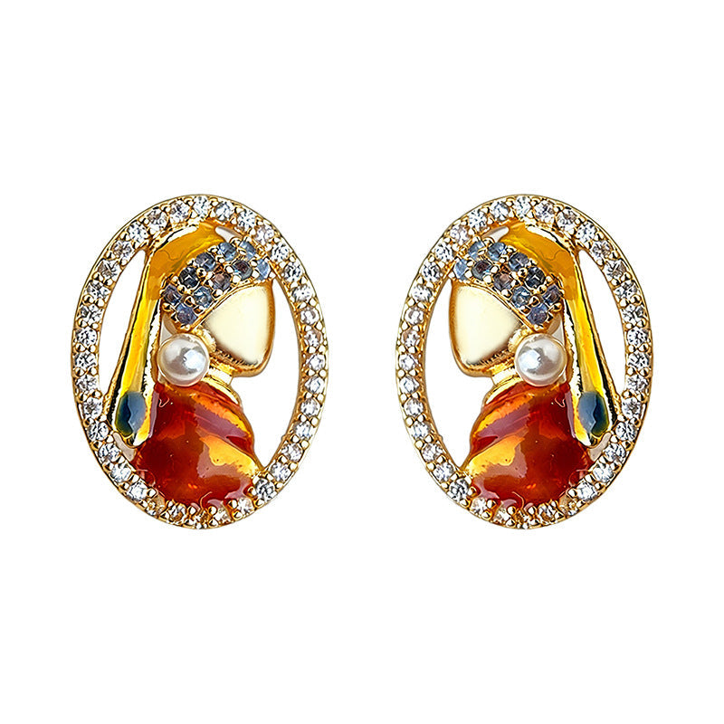 C관 - 명화 인물 큐빅 진주 925 은침 귀걸이 [7239] 25.12-3