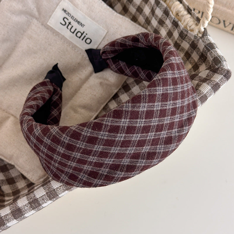 E관 - 체크 패브릭 와이드 스펀지 머리띠 [27525] 25.10-1