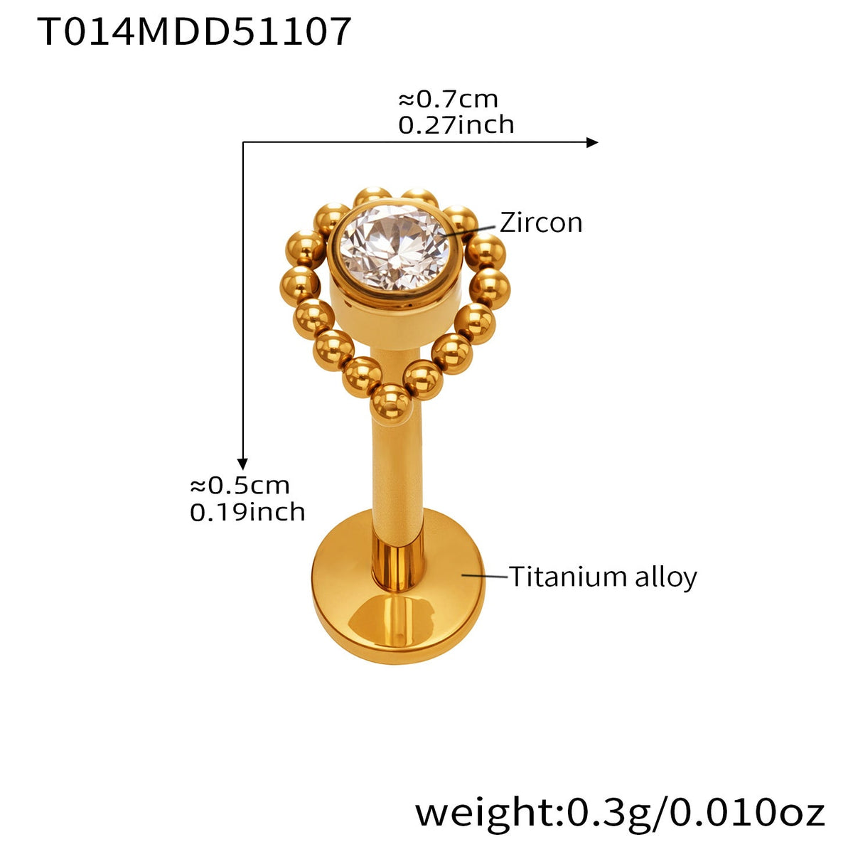 D관 - 티타늄 합금 스틸 입술용 단품 피어싱 [T009] 25.11-2