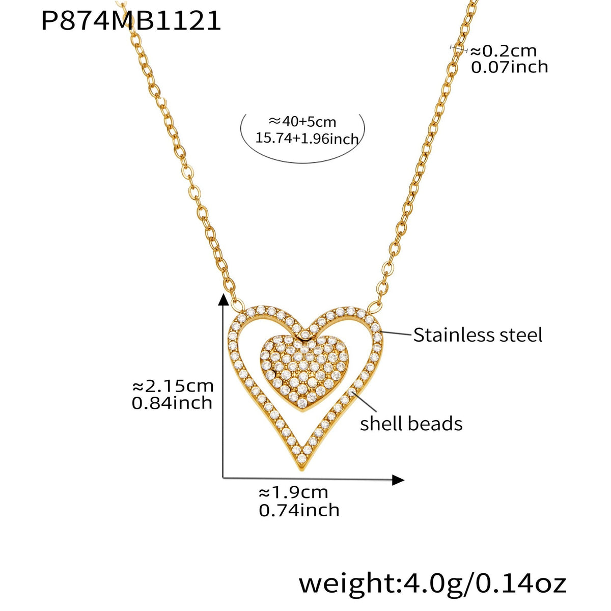 D관 - 스테인리스 스틸 하트 풀큐빅 레이어드 18K 도금 목걸이 [P874] 25.11-4