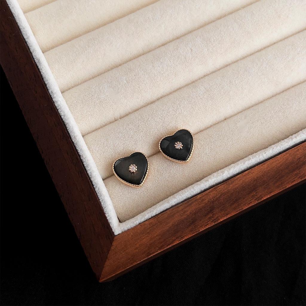 C관 - 14K 도금 은침 미니 자개 하트 큐빅 디자인 귀걸이 [3577-3578] 24.03-1