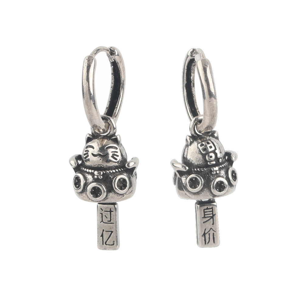 G관 - 실버색 복고양이 펜던트 링 귀걸이 [ES976] 25.10-1