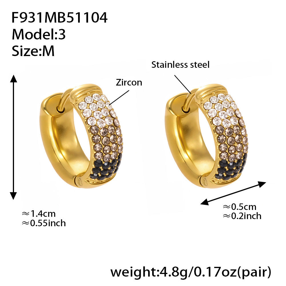 D관 - 스테인리스 컬러 믹스 큐빅 18K 도금 후프 링 귀걸이 [F931] 25.11-2