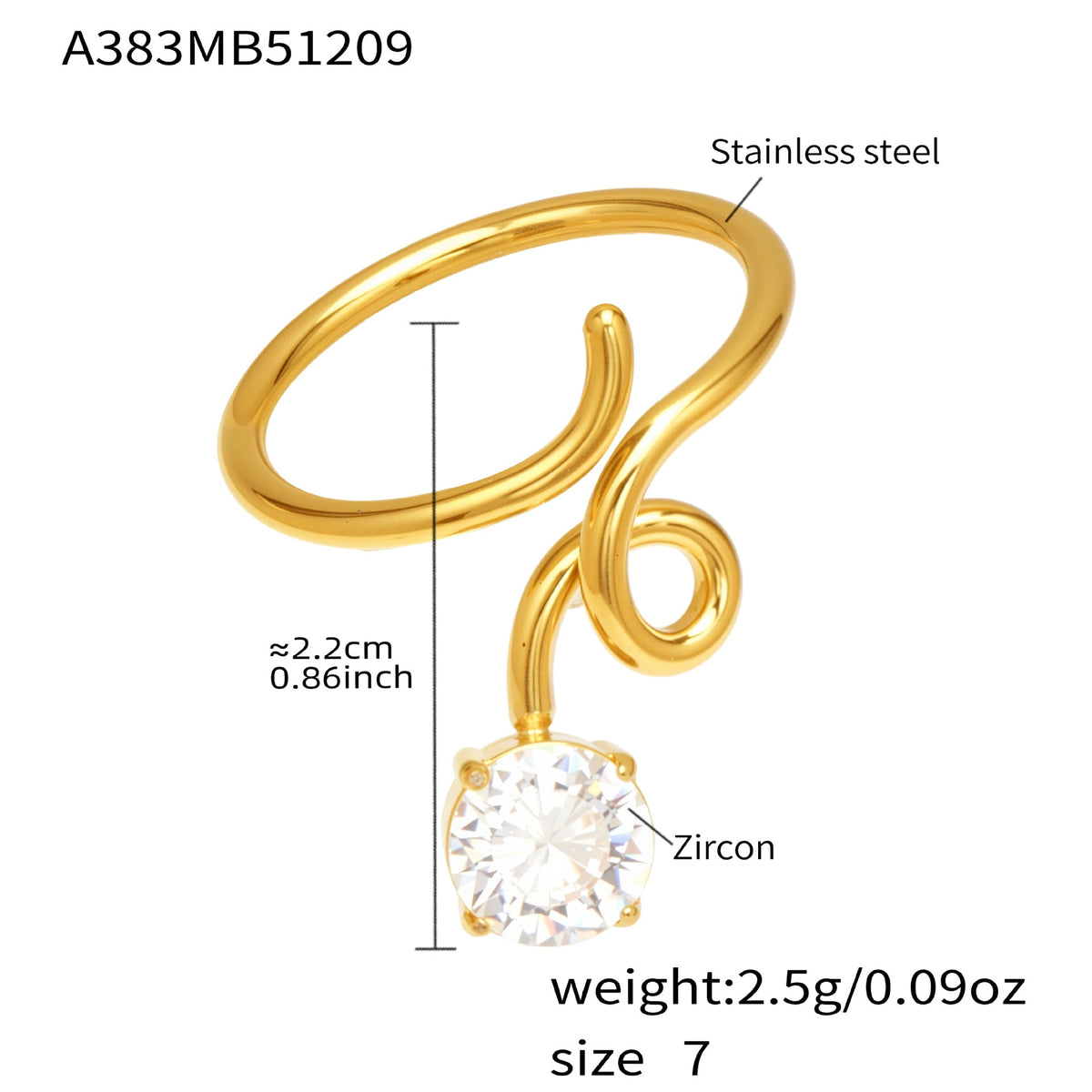 D관 - 스테인리스 스틸 18K 도금 미니 큐빅 오픈형 반지 [A382-A-A622-A674] 25.12-3