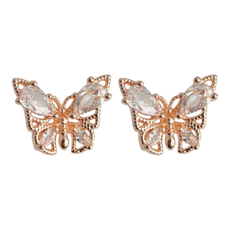 C관 - 미니 큐빅 로즈 골드 도금 나비 귀걸이 숲 속 스타일 귀걸이 [3846] 24.04-2