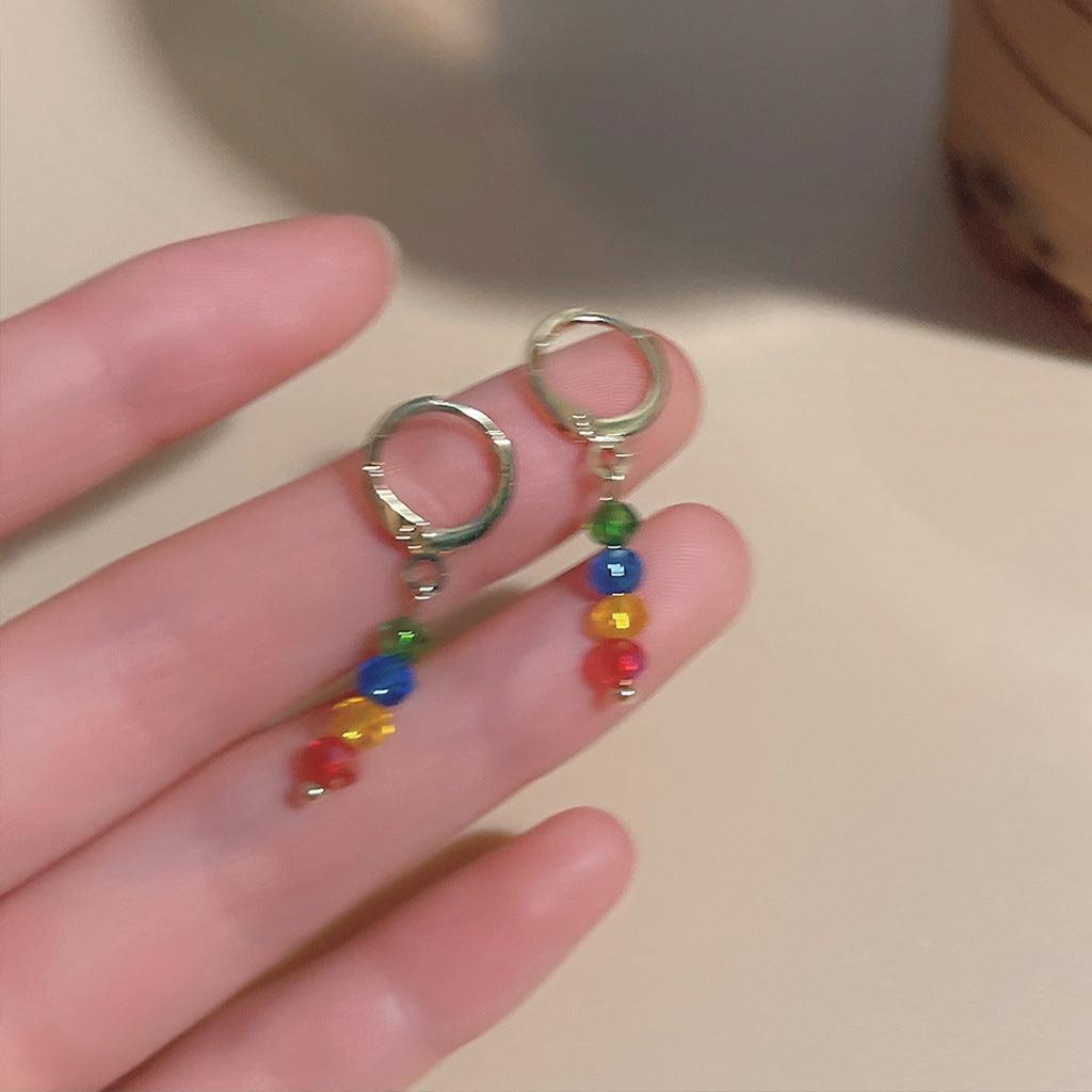 C관 - 컬러풀 글라스 크리스탈 핸드메이드 비즈 레트로 링형 귀걸이 [C-903] 24.03-3