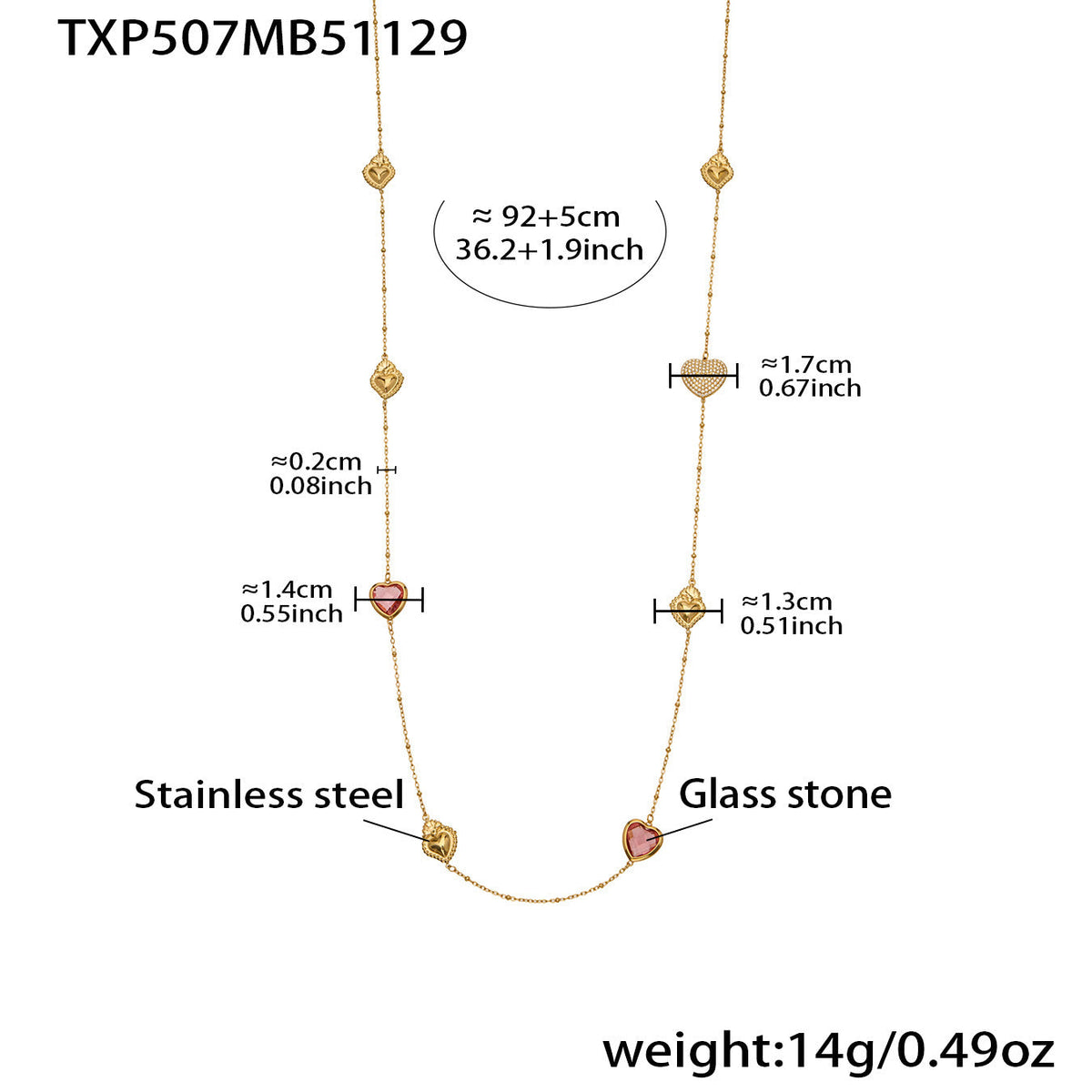 D관 - 스테인리스 스틸 하트 글라스 스톤 큐빅 18K도금 귀걸이 목걸이 [TXF507] 25.12-1