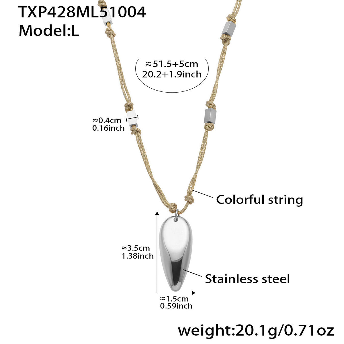 D관 - 스테인리스 스틸 왁스끈 물방울 펜던트 롱 목걸이 귀걸이 [TXP428-TXF428] 25.10-2