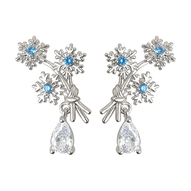 C관 - 아쿠아마린 큐빅 눈꽃 디자인 925 은침 귀걸이 [7158] 25.11-4