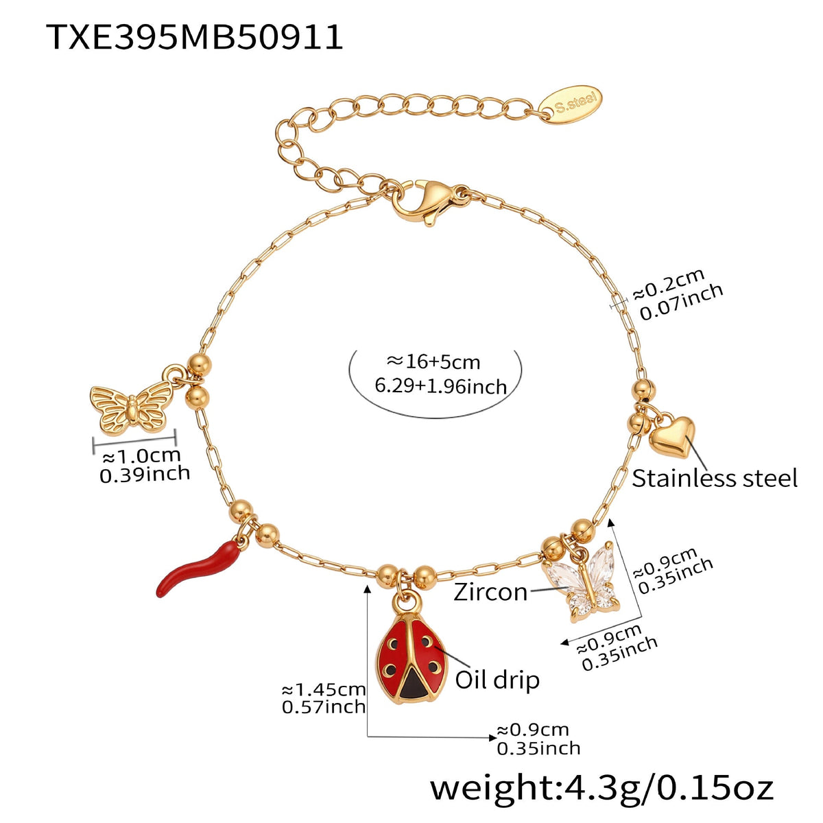 D관 - 네잎클로버 곤충 모티프 멀티 펜던트 스테인리스 스틸 목걸이 팔찌 [TXP394] 25.09-3