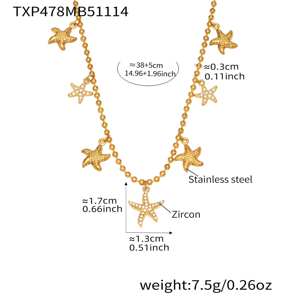 D관 - 스테인리스 스틸 불가사리 큐빅 펜던트 귀걸이 목걸이 팔찌 발찌 [TXP478] 25.11-4