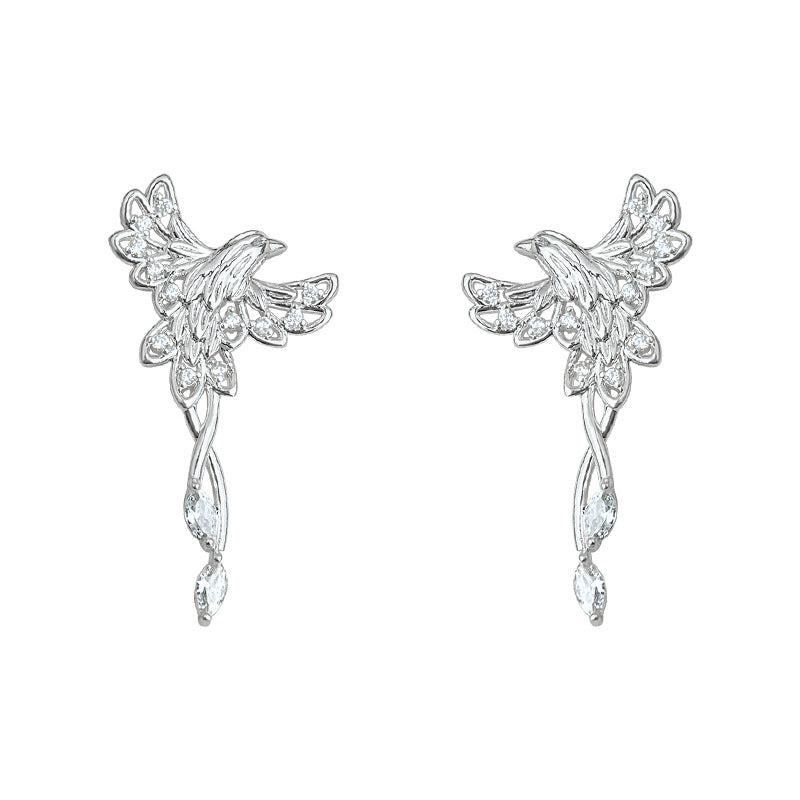 C관 - 925 은침 미니 큐빅 봉황 디자인 귀걸이 [6854] 25.10-3
